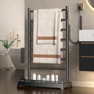 落地式电热毛巾架家免孔智能碳纤维加热烘干浴室置物收纳架烘干架