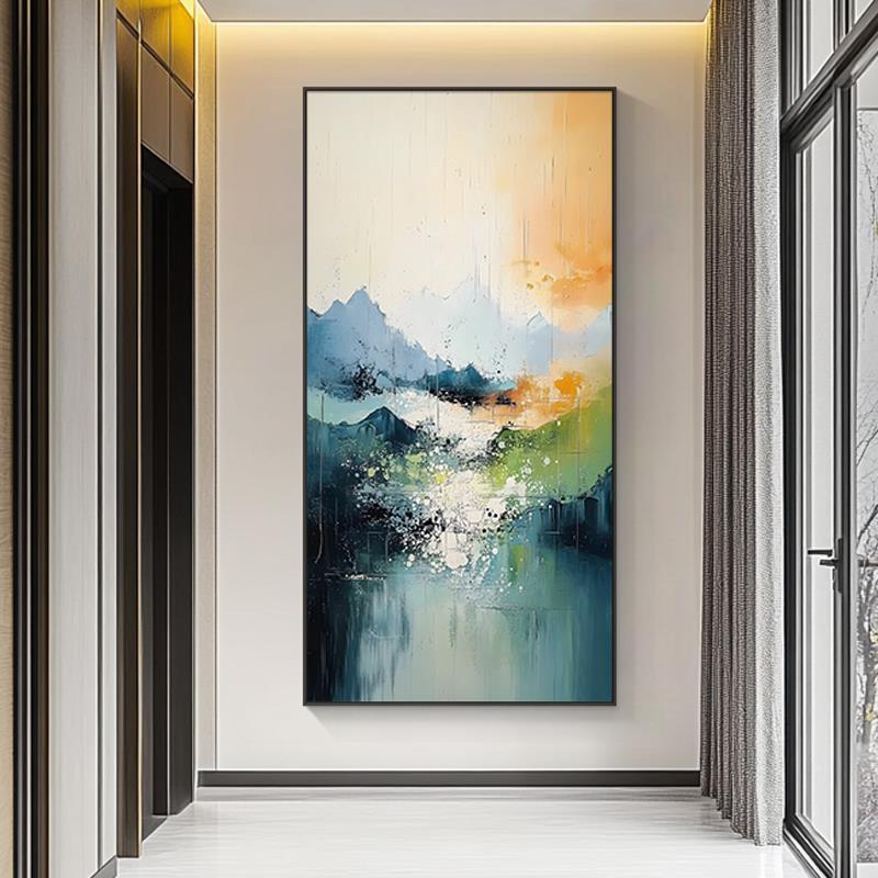 《秋山沐雨》2025年新款大芬村纯手绘油画抽象风景玄关挂画肌理画