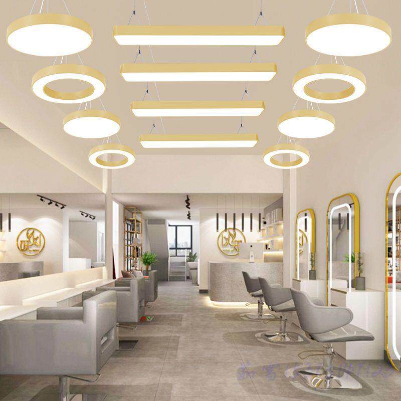 网红金色美发店专用灯具超亮理发店led长条灯发廊吊灯圆形吸顶灯