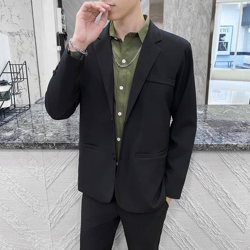 休闲西装男套装修身韩版秋冬厚款小西服上衣帅气外套男装搭配一套