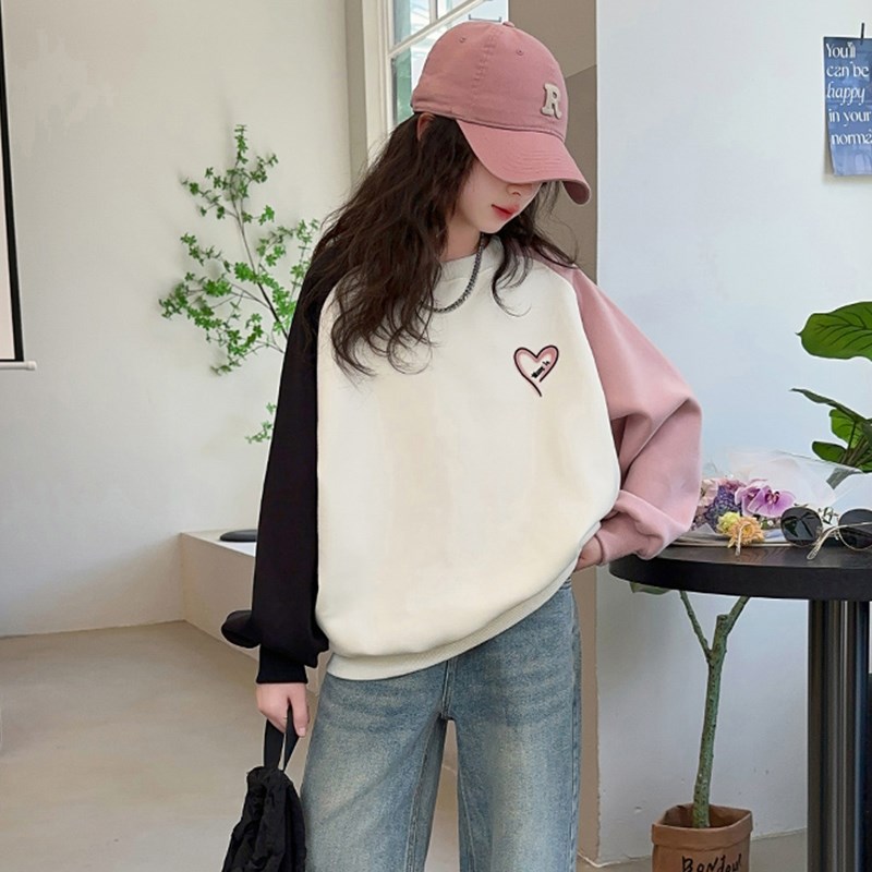 女童卫衣春秋款2024新款儿童洋气长袖秋装大童秋季圆领插肩袖上衣