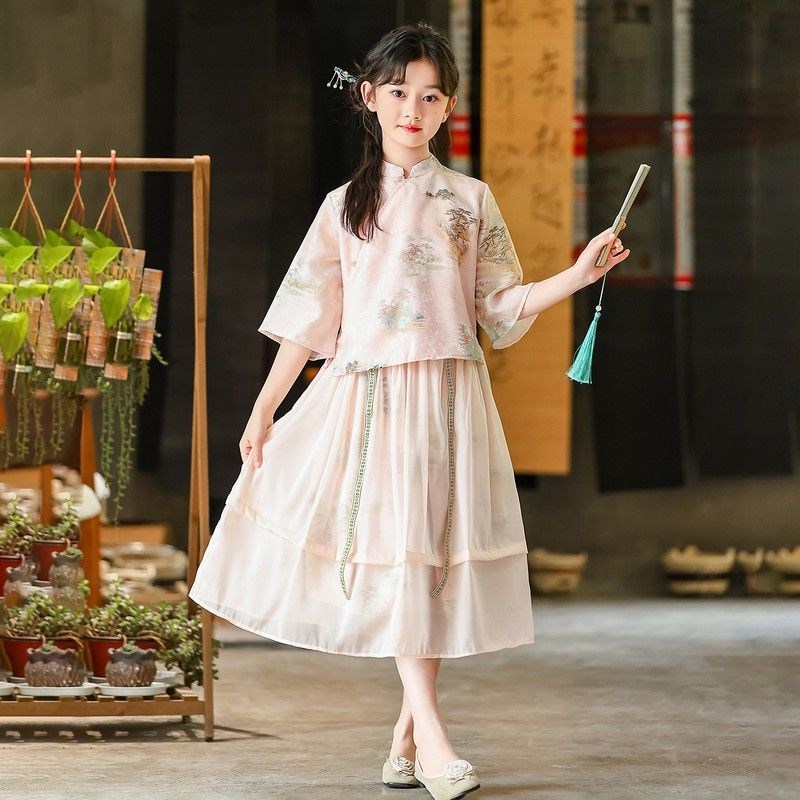 女童夏季连衣裙2025新款洋气儿童中国风汉服套装夏女大童夏装裙子