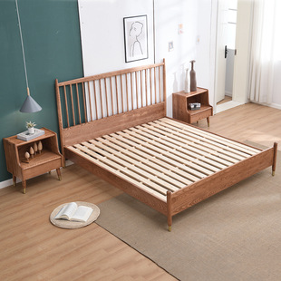 北欧风轻奢实木床网红公主床日式 小户型卧室原木单双人铜脚温莎床