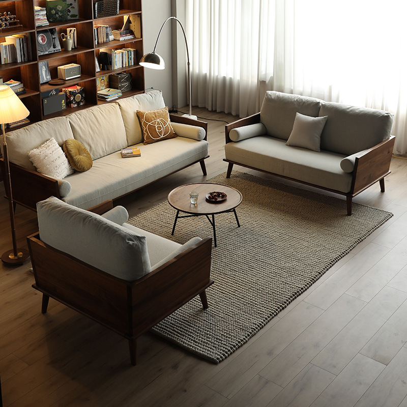 北欧黑胡桃木全实木沙发北美现代简约式小户型客厅轻奢型沙发家具