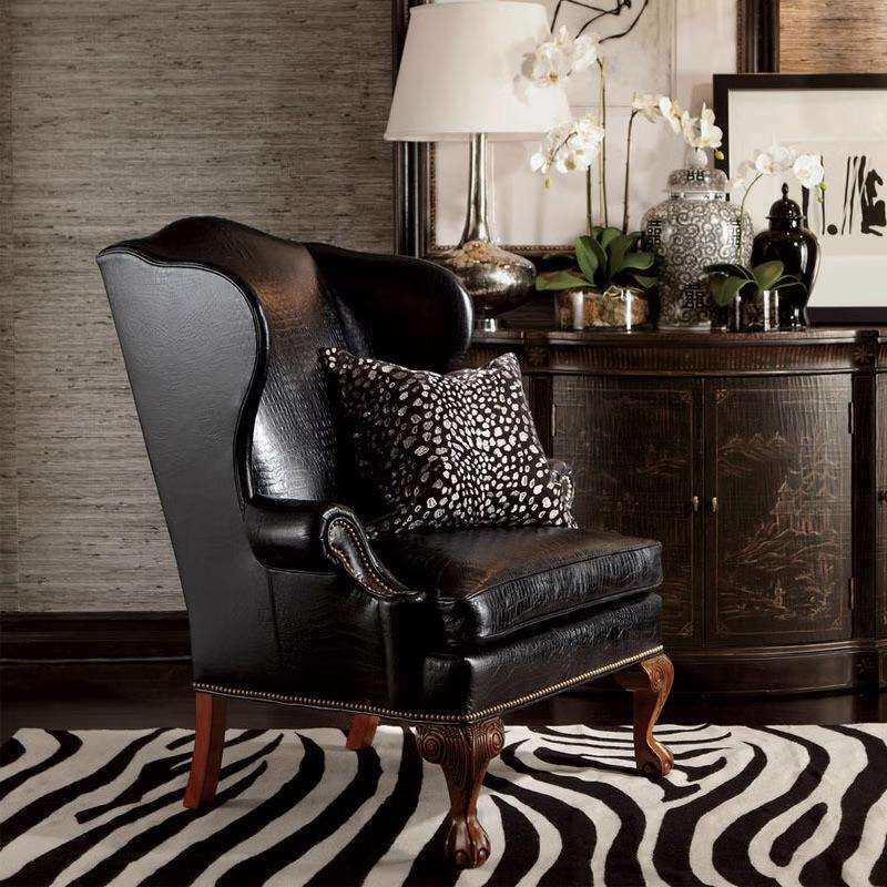 美式乡村皮质老虎椅雕花单人沙发椅客厅休闲椅子办公室书房家具