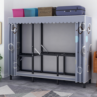 9U免安装 折叠简易衣柜结实耐用加粗全钢架布衣柜家用卧室收纳挂衣