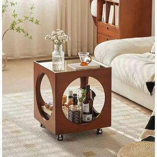 复古中中古风实木边几客厅沙发角推车床头柜可移动茶约迷你储物柜