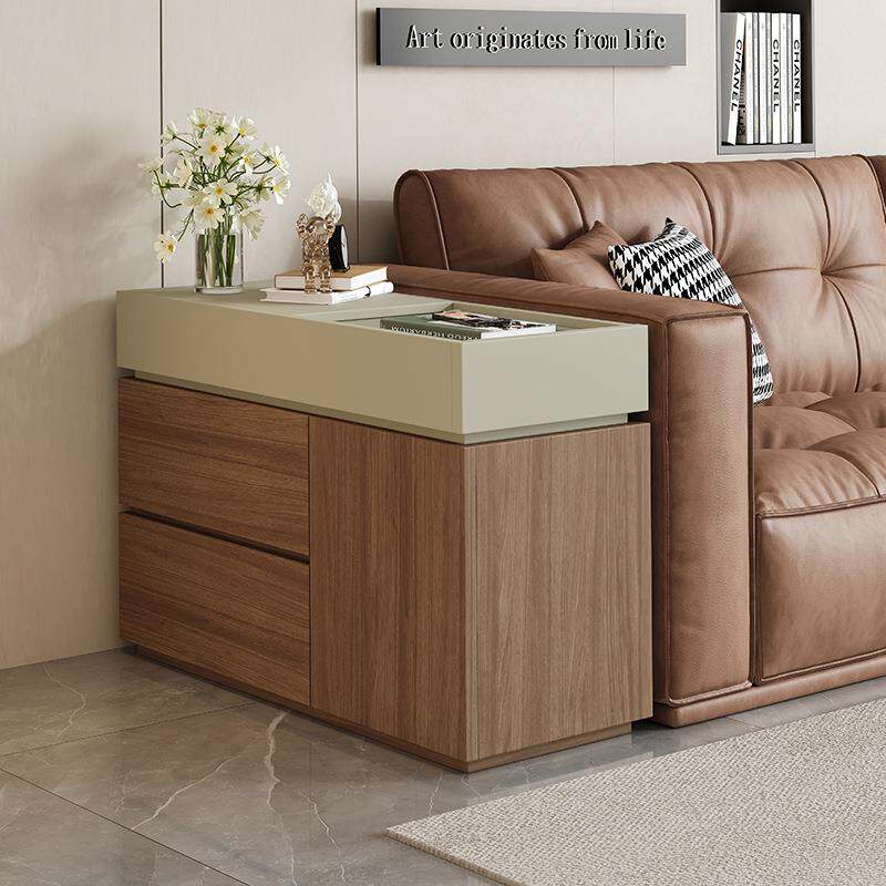 高端沙发边柜客厅可移动小户型实木侧边柜收纳角柜窄边几中古柜子