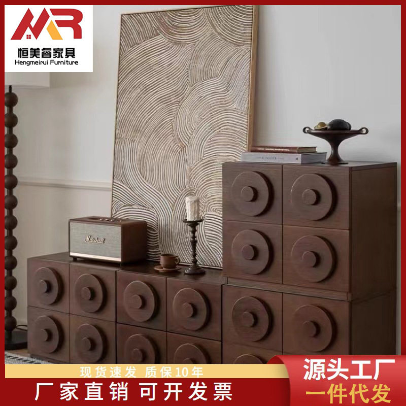 复古实木卡门柜北欧简约组合边柜家用小户型斗柜床头柜电视储物柜