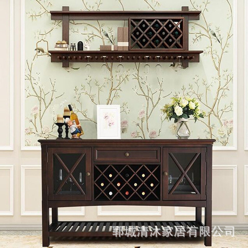 美式实木复古酒柜壁挂式储物酒柜酒架木质白蜡木酒架客厅餐边柜