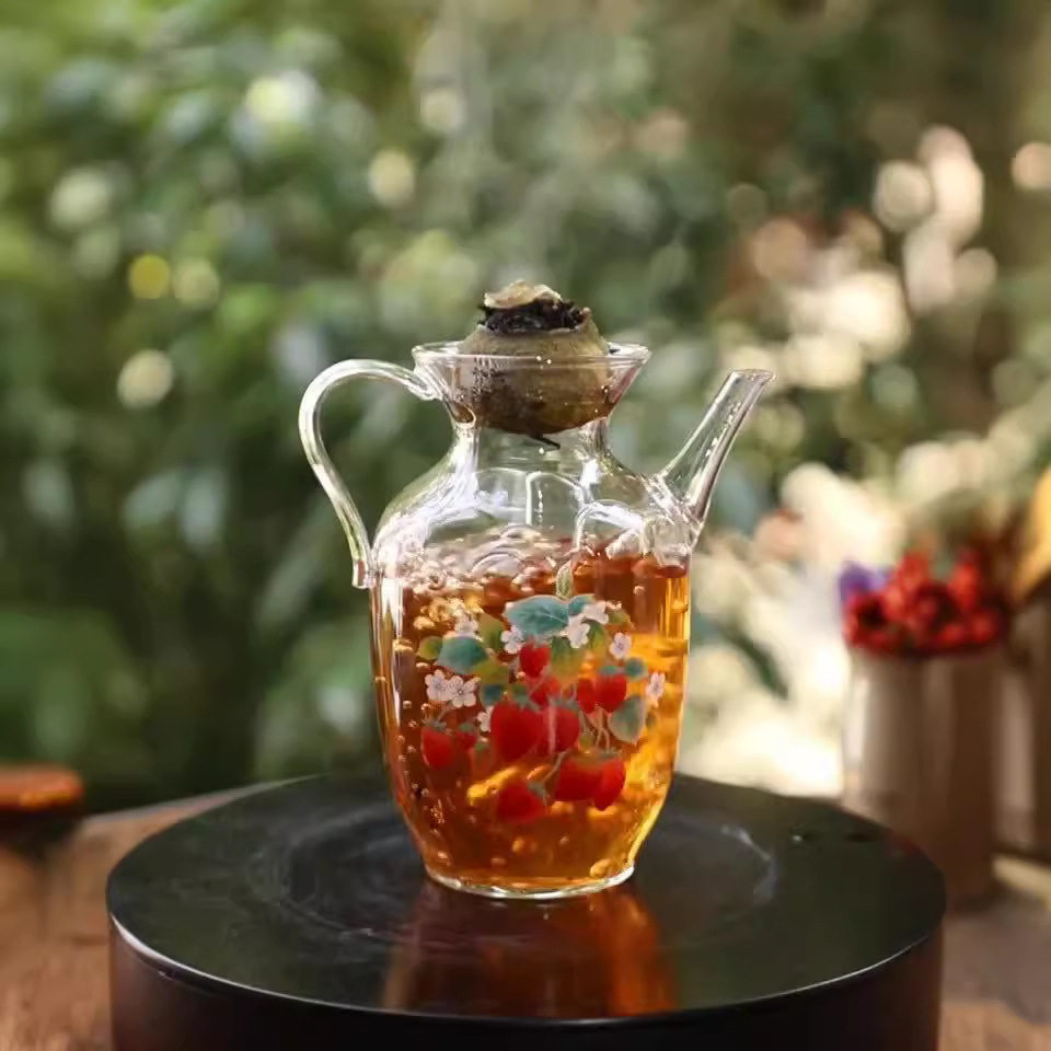 夏日围炉冰茶器皿冷泡壶玻璃冷萃茶泡茶壶新中式露营冰茶水晶容器