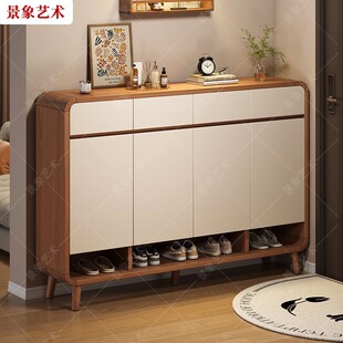 鞋柜家用门口玄关一体式收纳储物柜子大容量实木色多功能防尘鞋架