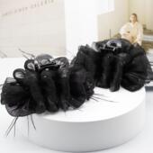 诗泊雅 欧根纱洒金羽毛抓夹高级感黑色羽毛毛发夹女后脑勺抓夹