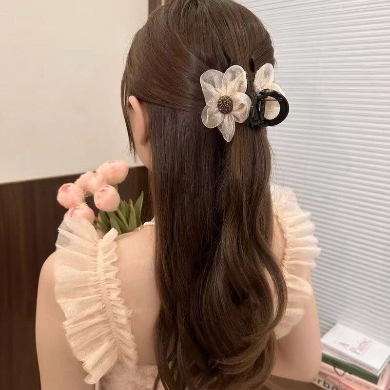 诗泊雅 韩版布艺欧根纱抓夹刘海小爪子边夹半发夹发卡爪子夹子
