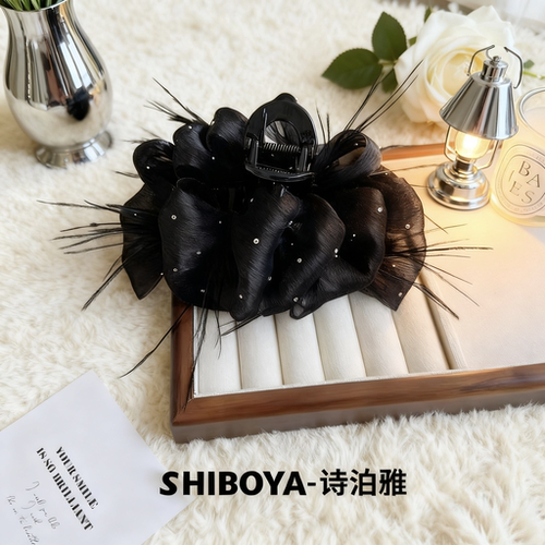 满天星羽毛网纱抓夹女气质多层蝴蝶结抓夹