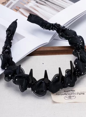 诗泊雅 时尚气质轻奢精致高级感百搭发箍黑色高颅顶头箍女