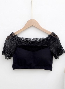 2021新蕾丝一字领短款背心吊带女露脐百搭带胸垫bra莫代尔薄修身