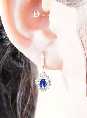 【珠宝人DD】现货18k白镶嵌斯里兰卡矢车菊蓝宝石耳饰CGRL套系