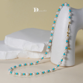 珠宝人DD 现货18k金镶嵌绿松石美松海水珍珠项链高瓷高蓝套系