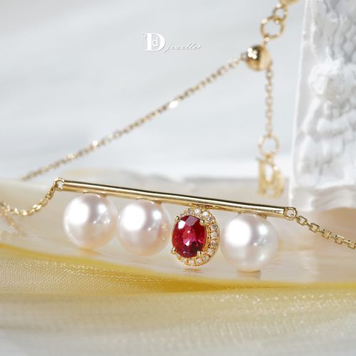 18k金红尖晶石伴海水Akoya项链