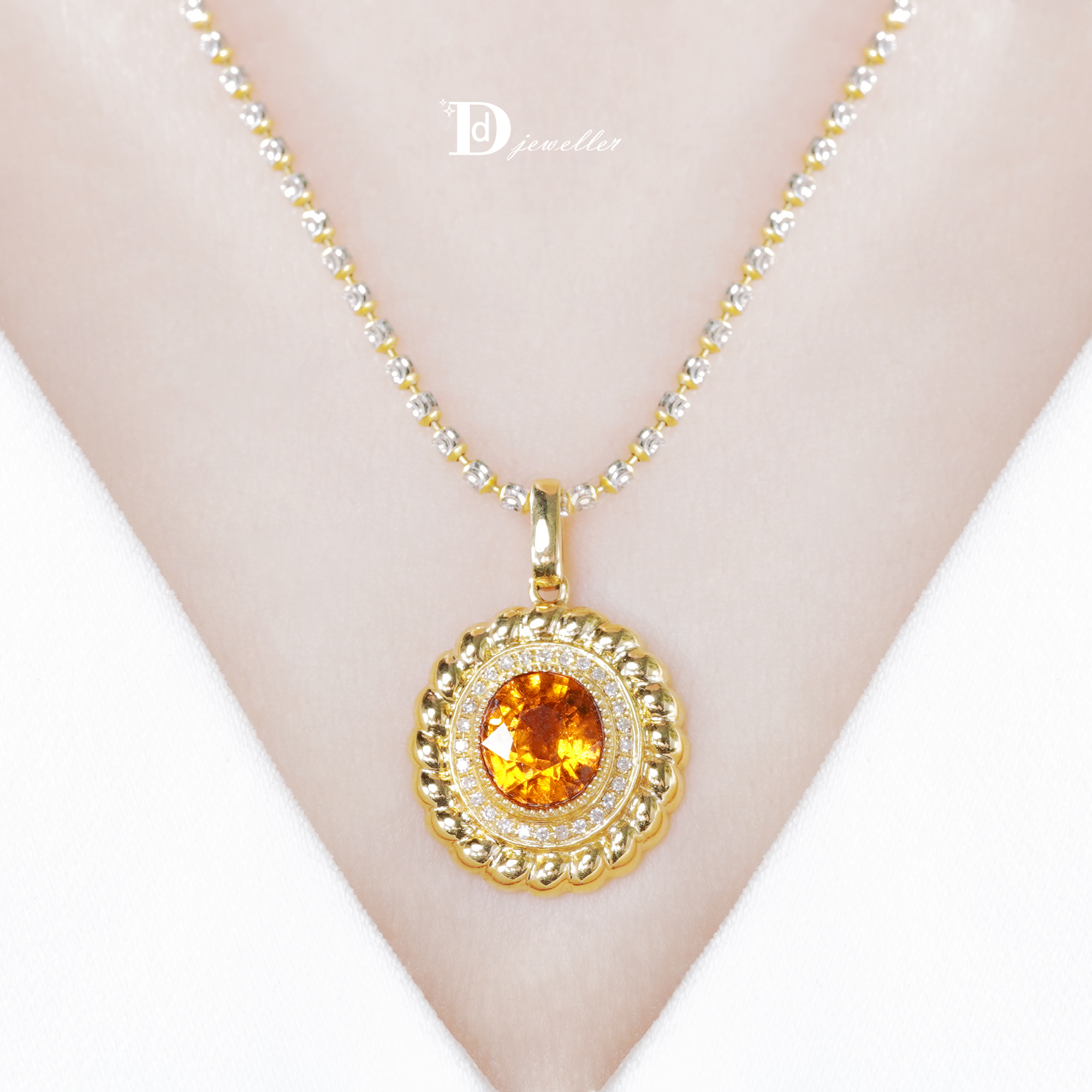 18k金芬达石钻石围镶高级感挂坠