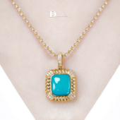 珠宝人DD 现货18k金镶嵌绿松石美松双保险吊坠高瓷高蓝玉化料