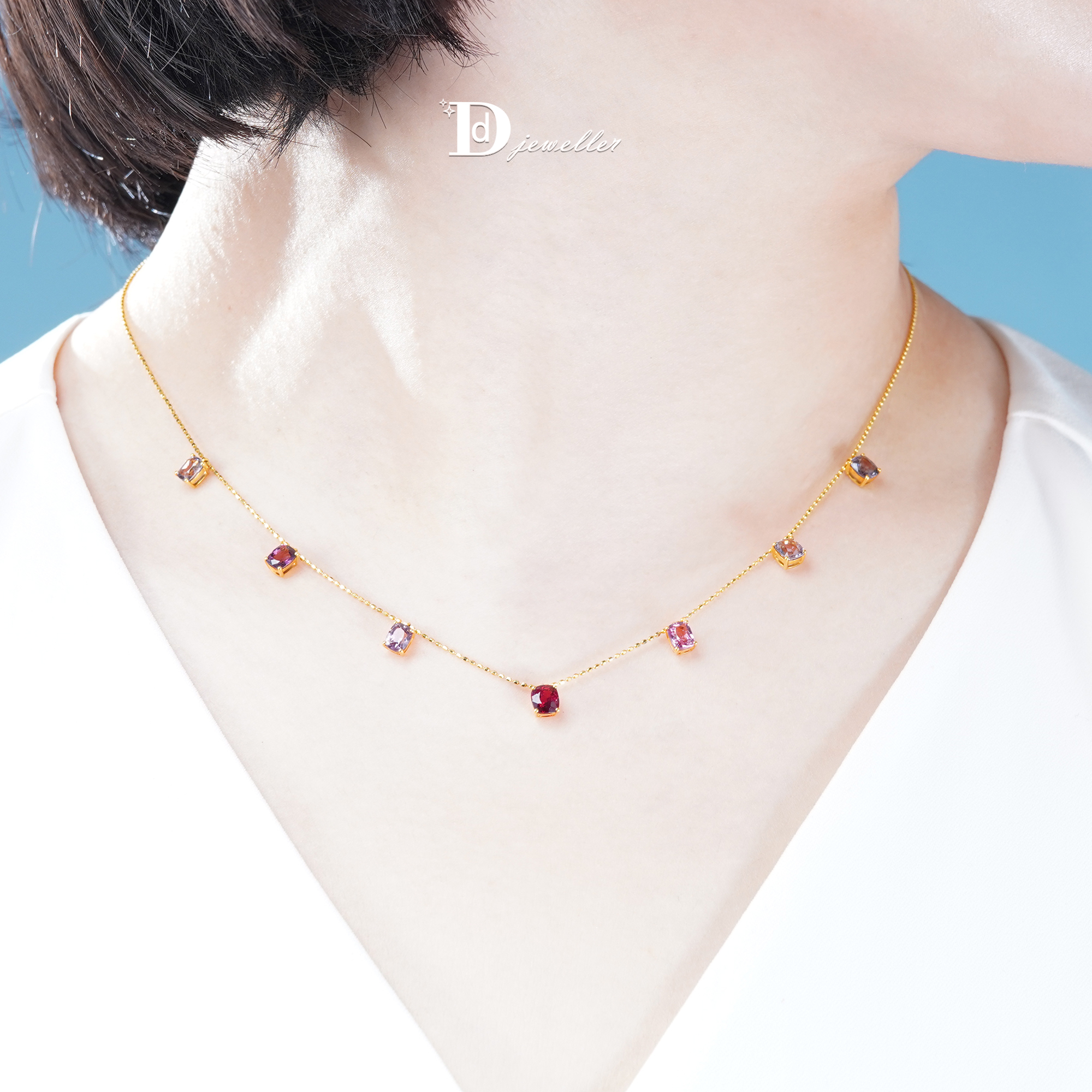 18K金尖晶石满天星项链锁骨链