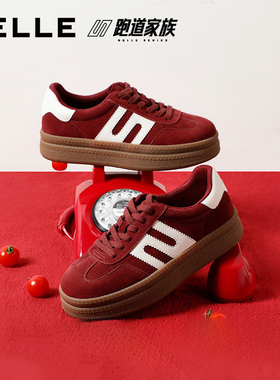 百丽跑道板栗德训复古红色德训鞋商场新款厚底休闲板鞋E9Z1DAM6