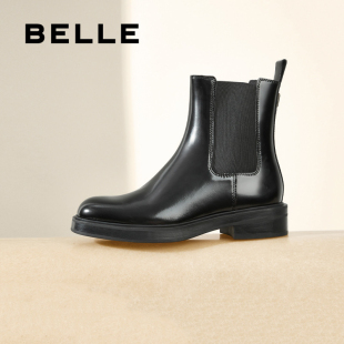百丽专柜正品 复古英伦风切尔西靴黑色短靴3EL63DZ4 女靴子秋冬新款