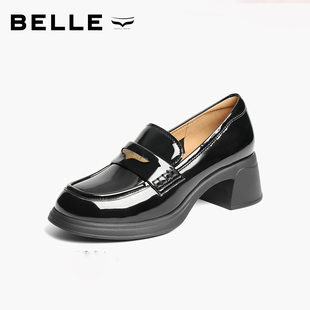 英伦乐福鞋 方跟小皮鞋 女秋季 学院风鞋 3A6B5AA5 新款 百丽专柜正品