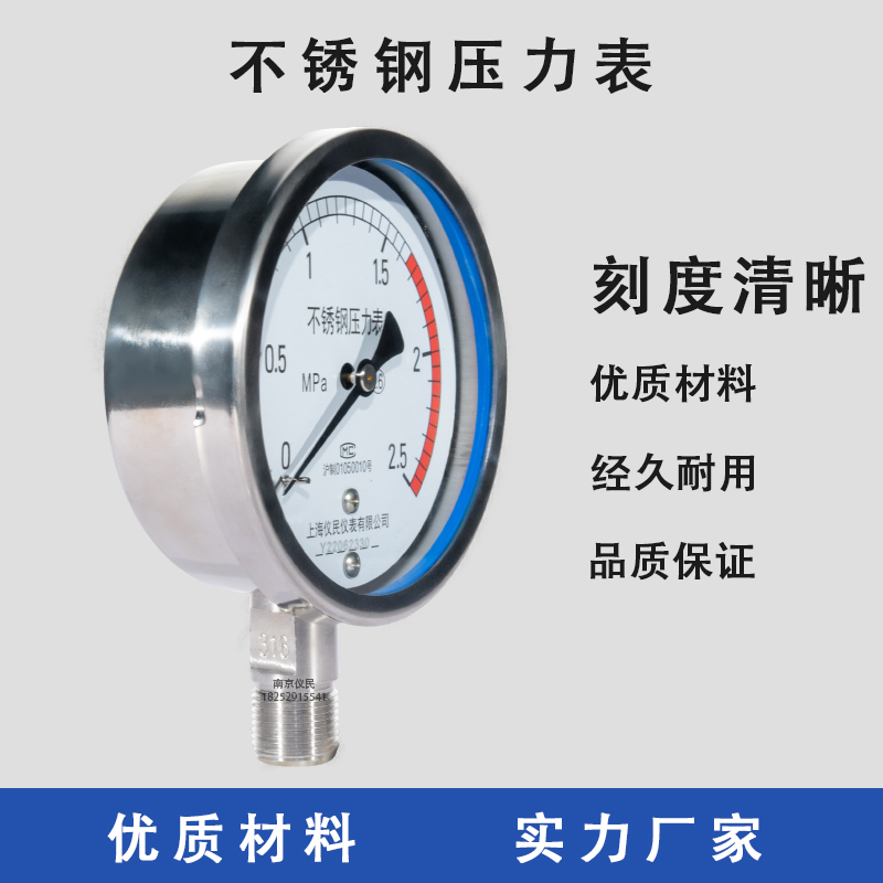不锈钢压力表Y100BF YTF100H不锈钢耐震压力表 304高温 氨用 仪民