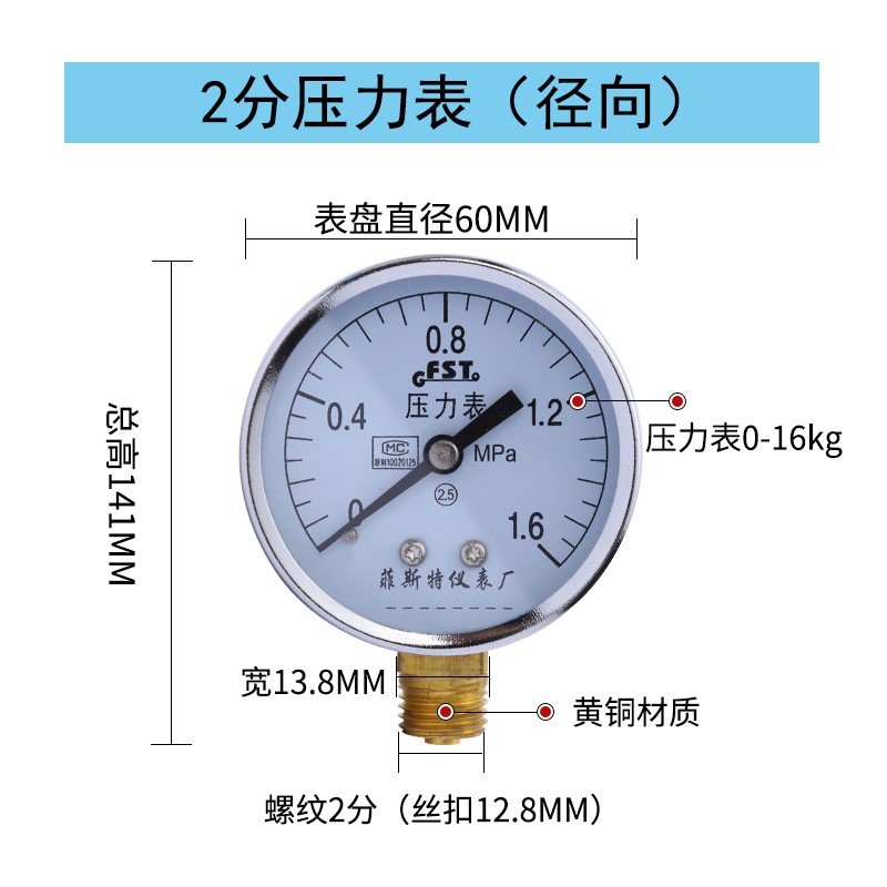 暖气片地暖水温压力表水压表 4分水管水暖地热配件温度表仪表室内