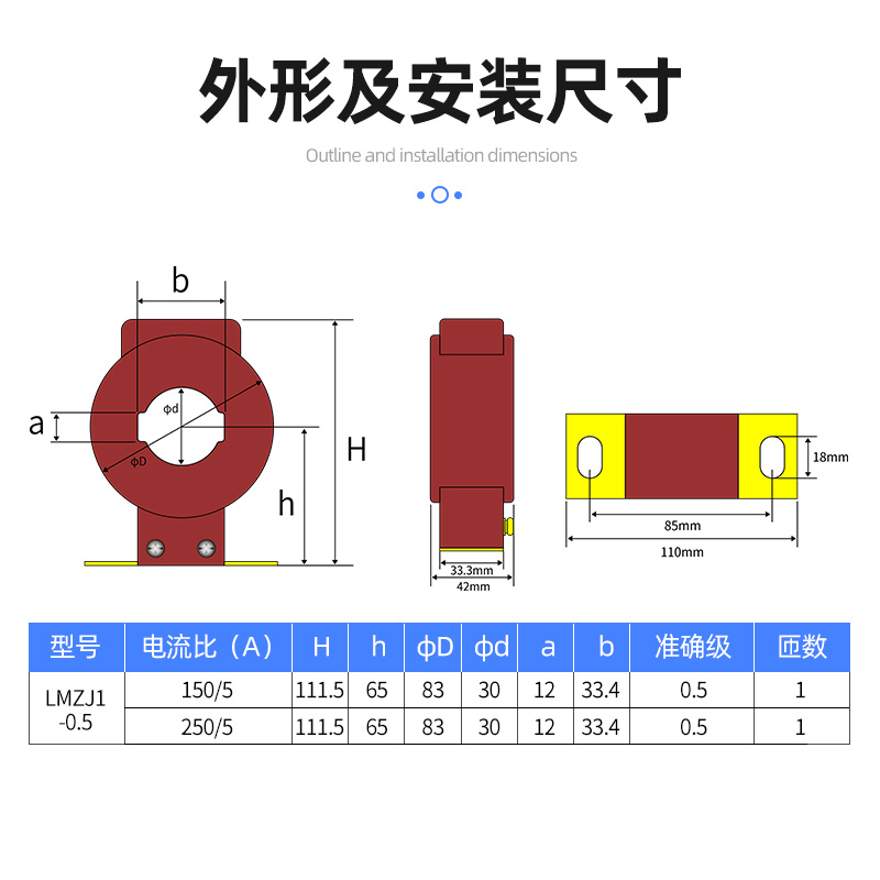 LMZJ1-0.5级电流互感器100/5 150/5 20/5 250/5 300/5 孔径30