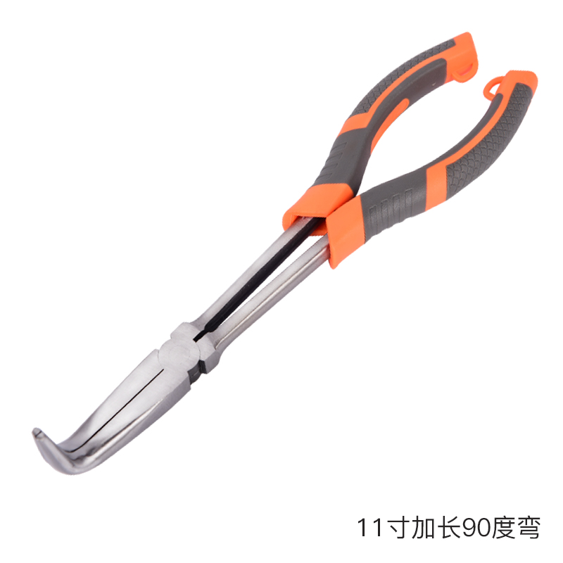 加长型尖嘴钳g加长柄老虎钳45度90度弯头弯嘴长嘴钳子11寸