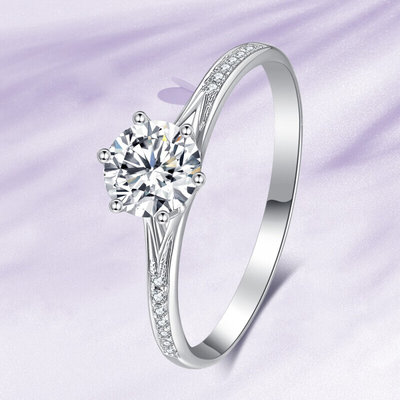 18K金钻石戒指新款六爪微镶1克拉钻戒培育钻石求订婚结婚礼物戒指