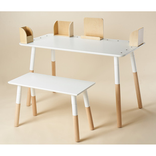 实木宝宝成长桌椅 INS北欧风儿童学习写字桌椅套装 可升降书桌椅