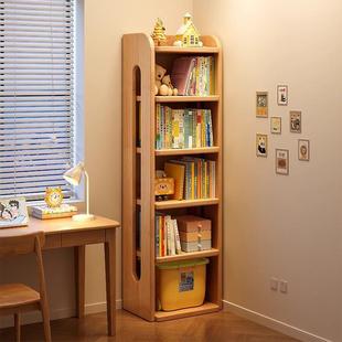 简易带柜门书柜实木书架松木窄收纳柜家用客厅转角落地靠墙置物架