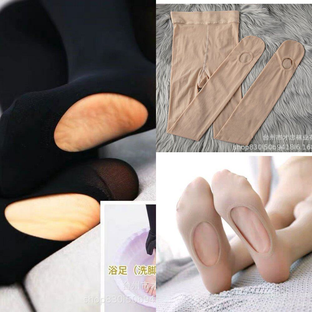 袋装钢丝连裤袜女脚底挖洞春夏季薄款足浴袜打底洗脚丝袜