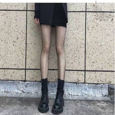 女士网红性感黑丝渔网丝袜女春秋款ins潮大网薄款中小网连裤袜子