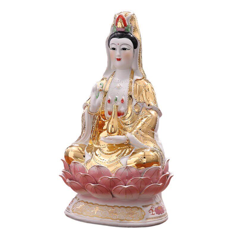 热销万珠金身坐莲观m音菩萨陶瓷佛像南海观世音家居供奉镇宅工艺图片