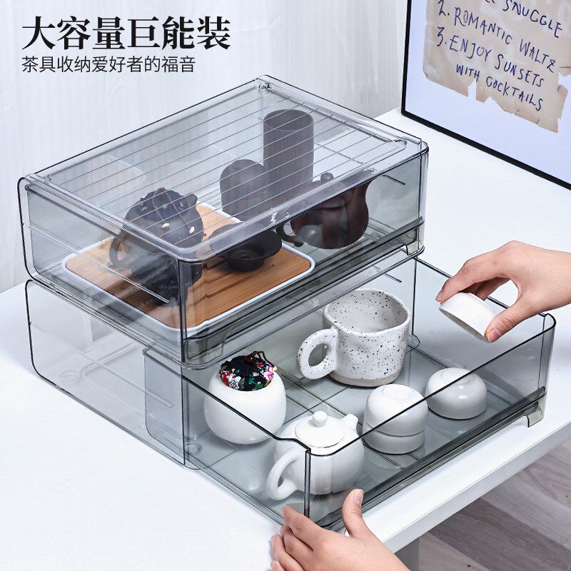 热销茶具茶杯收纳盒防尘抽屉公道杯盖F碗杯子置物架功夫茶壶带盖图片
