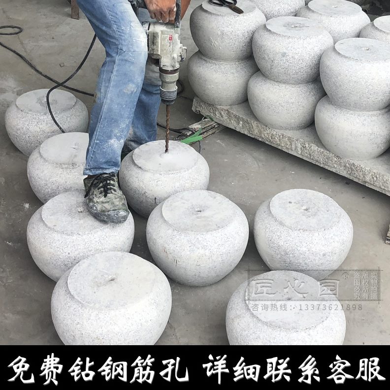 高档木石墩石雕底座石墩柱花岗岩子柱木柱空挖基柱仿古石墩石墩鼓