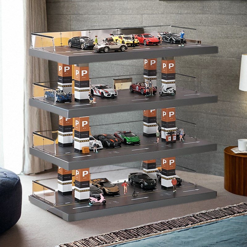 1:64车模展示架宝宝停车场停车库玩具车收纳儿童CCA小汽车位场景