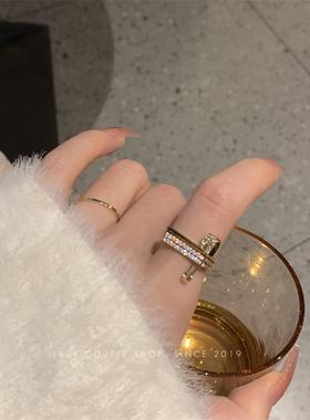 回形针超闪锆石戒指女设计小众高级感不掉色多层时尚个性食指环潮