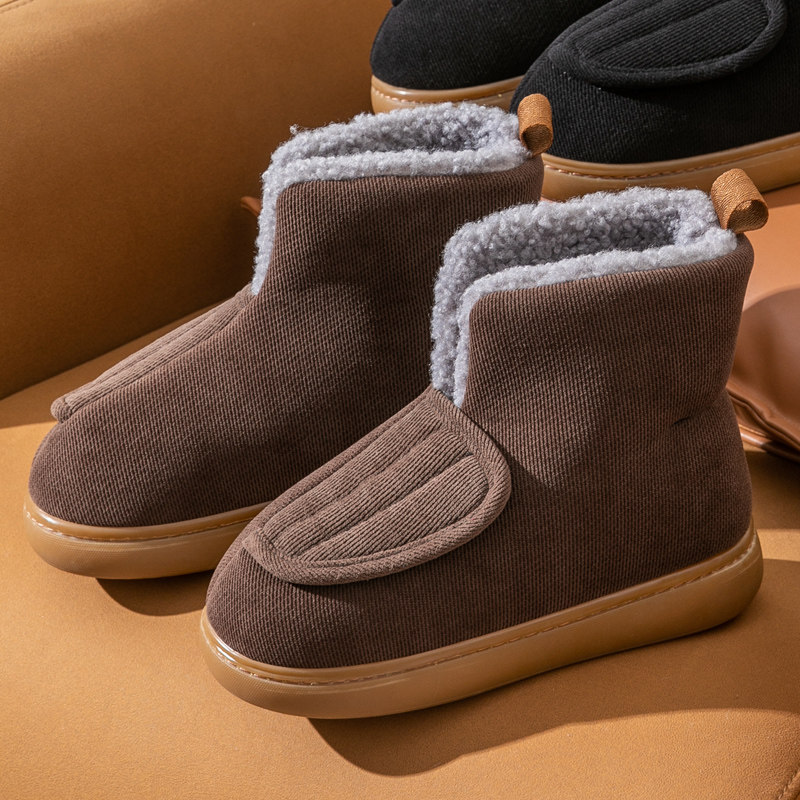 冬季加厚牛筋底中老年人防滑棉拖C鞋女男包跟保暖宽松毛绒室内家