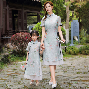 母女装旗袍新中式小个子亲子v装2025夏季新款国风连衣裙母女汉服