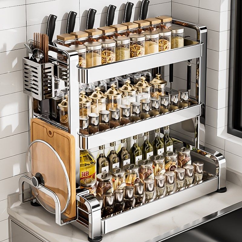 304不锈钢厨房调味料品置物架多功能台面油盐P酱醋瓶筷子刀收纳架,厨房/烹饪用具,调料置物架,淘宝优惠券,粉丝福利购,淘宝优惠卷