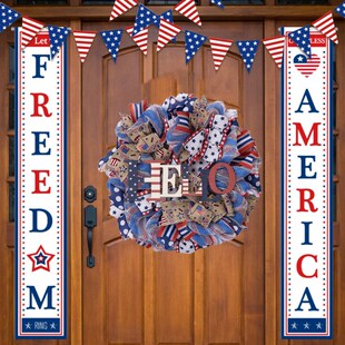 豪贝装饰独立日爱国花环7月4日前门花环白蓝红纪念日花环夏季门挂