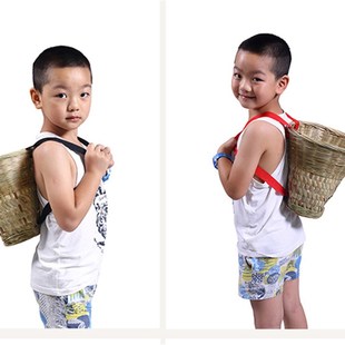 竹编儿童玩具小背篓 儿童舞蹈道具背篓 幼儿园游U戏背篼采摘背篓