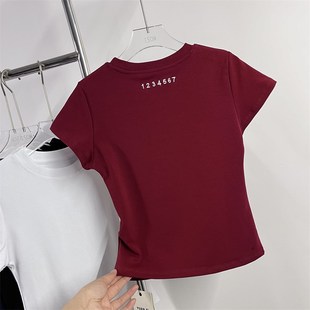 T恤女正肩纸片人小飞袖 圆领刺绣弹力显瘦短袖 上衣 熙6068夏新款 元